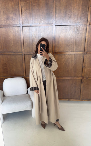 Beige check trench coat- elara