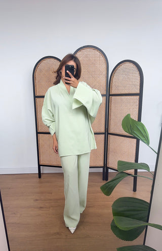 Mint coord with mandarin collar- mila