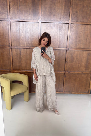 Cream embroidered chiffon silk coord- laya