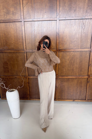 Nude high neck top with flare sleeve- mara - Fash Focused