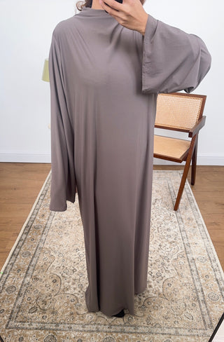 taupe plain jersey high neck abaya