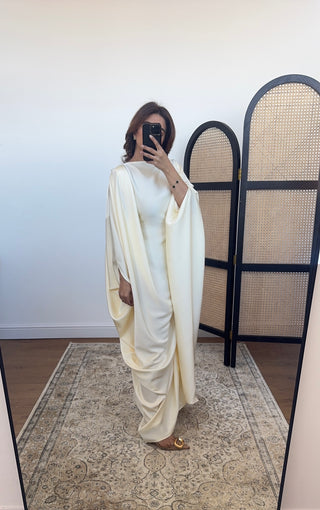 Ivory draped kaftan with inner tie belt- arwa - Fash Focused