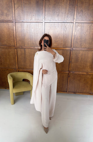 cream scarf coord with gold brooch- arya - Fash Focused