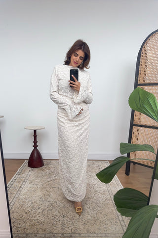 Cream fully lined lace ruched dress- alana - Fash Focused