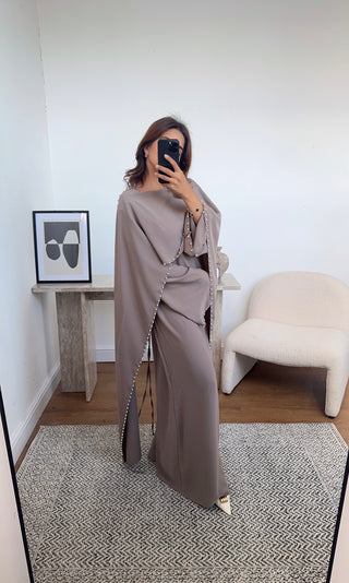 Taupe pearl cape dress- sisi