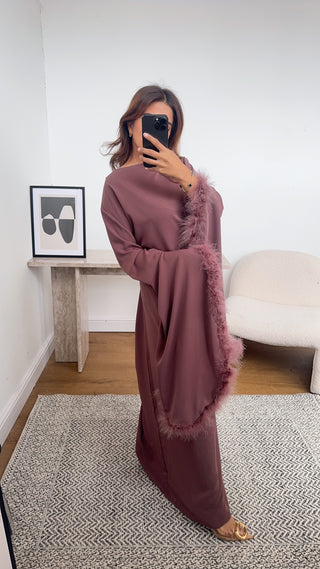 Mauve faux feather dress- tina - Fash Focused