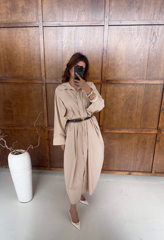 Beige cotton shirt dress- fatin - Fash Focused