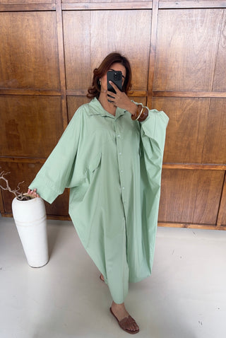 Sage cotton shirt dress- fatin - Fash Focused