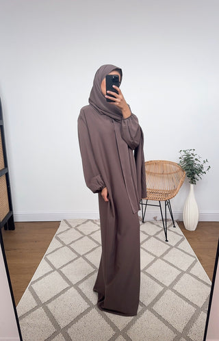 Abaya with attached scarf taupe- Layli - Fash Focused