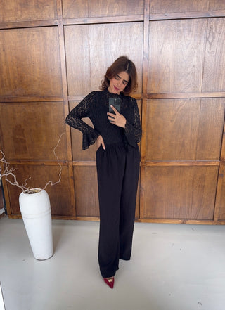 Black high neck top with flare sleeve- mara - Fash Focused