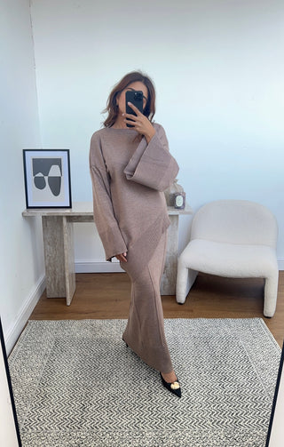 mauve knitted skirt coord- nana - Fash Focused