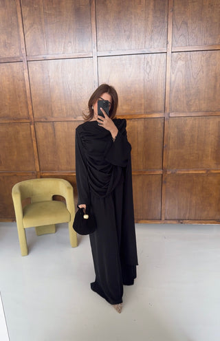 Black drape cape two piece- vivi - Fash Focused