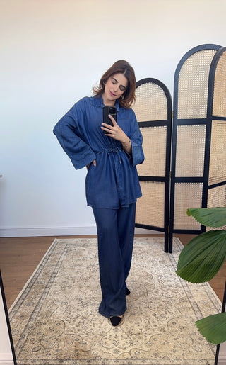 Tie waist denim effect set- yira - Fash Focused