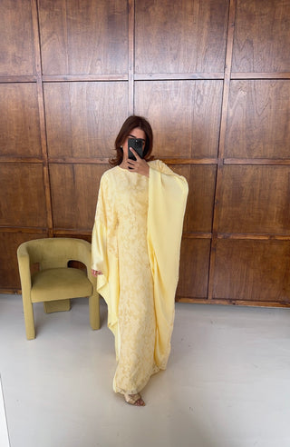 yellow butterfly kaftan with inner tie belt- marzia - Fash Focused