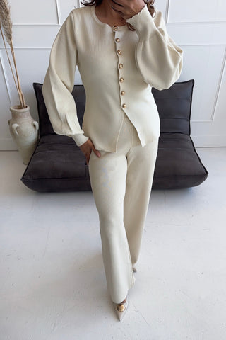 Ivory knit coord with gold buttons - Aura - Fash Focused