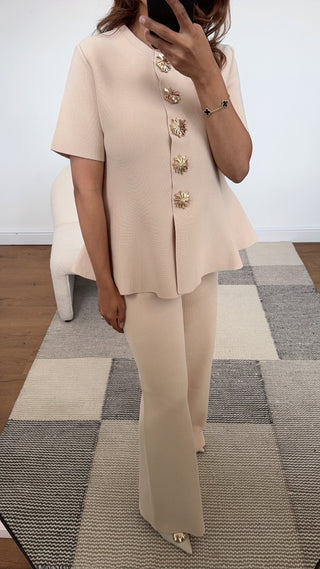 Cream  peplum coord with gold buttons - Bella - Fash Focused