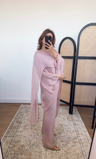 Long flowy dress with attach scarf pink - Sasa - Fash Focused