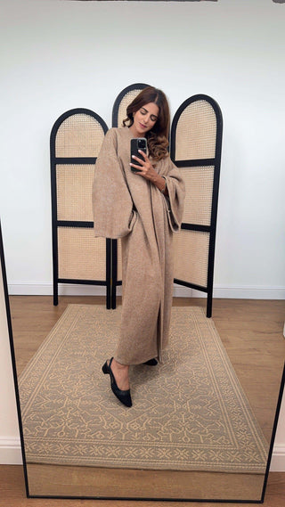 Aya Kimono Coatigan Camel open-front design for autumn winter layering