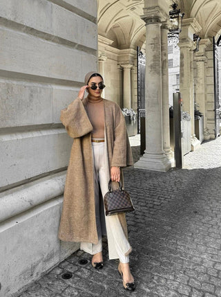 Aya Kimono Coatigan Camel open-front design for autumn winter layering