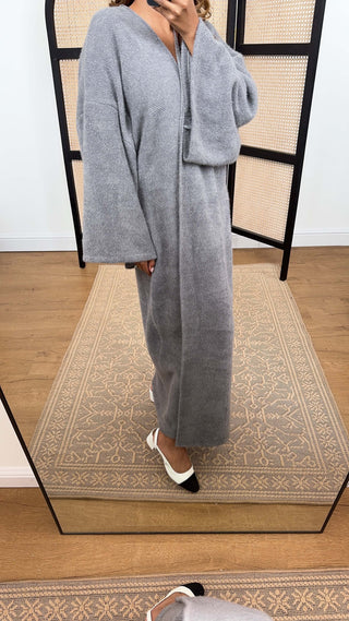Aya Kimono Coatigan Grey open-front design for autumn winter layering