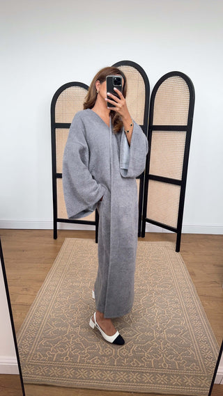 Aya Kimono Coatigan Grey open-front design for autumn winter layering
