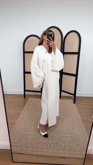 Aya Kimono Coatigan White open front relaxed silhouette perfect for autumn winter layering