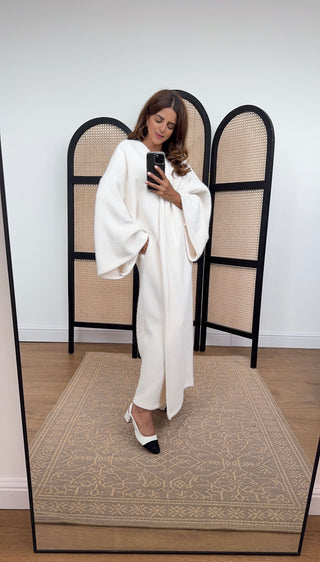 Aya Kimono Coatigan White open front relaxed silhouette perfect for autumn winter layering