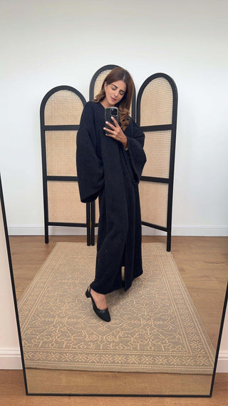 Aya Kimono Coatigan Black open-front design for autumn winter layering