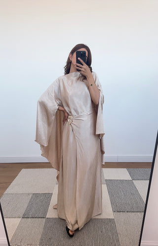 champagne crinkle cape dress - alya - Fash Focused