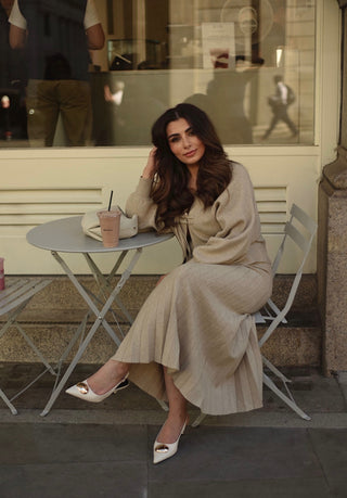 Taupe knitted wrap tie coord with skirt - Nina - Fash Focused