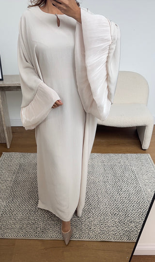 Cream frill kaftan dress with inner tie belt- amina - Fash Focused