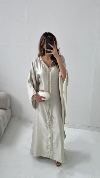 Champagne beige pearl kaftan- marwa - Fash Focused
