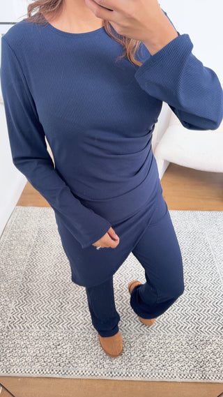Navy ruched slanted Coord- taya - Fash Focused