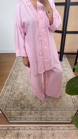 Pink crochet kimono coord - abia - Fash Focused