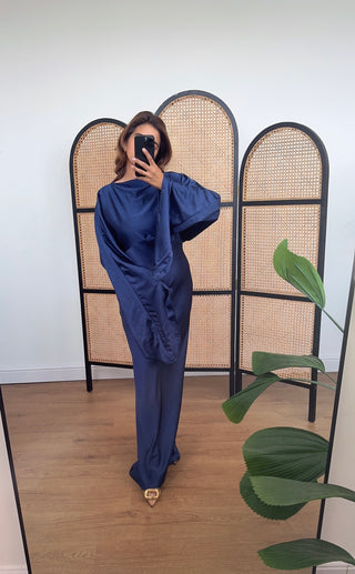 Navy fishtail dress with back tie- tamara