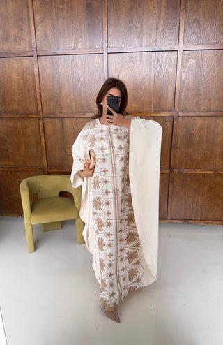Cream embroidered kaftan - layla - Fash Focused