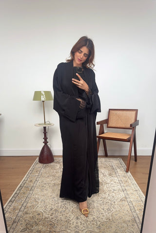 Black lace detail kimono two piece - amani - Fash Focused