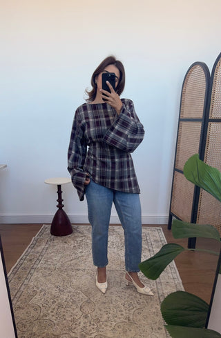 Plum checkered assymetric top- gia