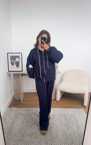 Navy zip up hoodie and joggers set- cari - Fash Focused