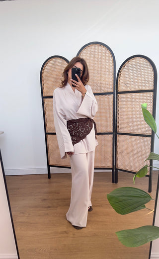 Cream coord with mandarin collar- mila