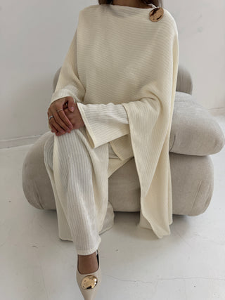 Ivory scarf coord with gold brooch- imani - Fash Focused