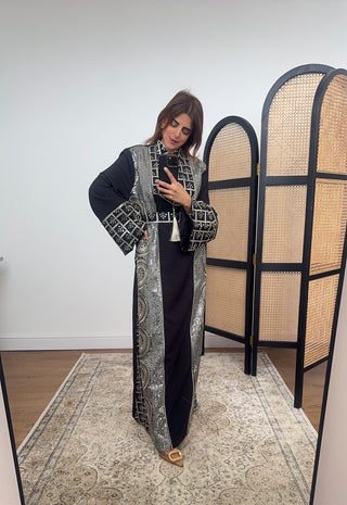 Black embellished dress with a belt for fitting- zahra - Fash Focused