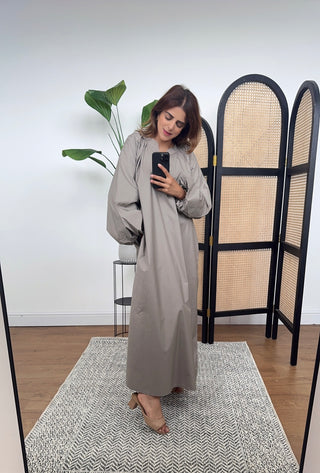 Taupe puffed long sleeve dress  - River - Fash Focused