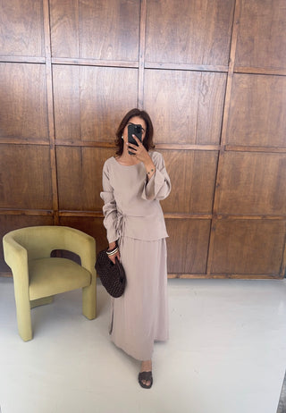 Taupe tie waist skirt coord - avilna