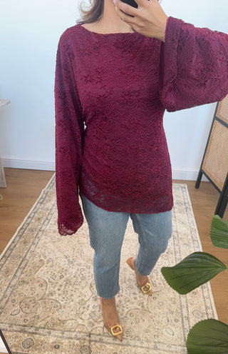 Wine lace assymetric top- Lana