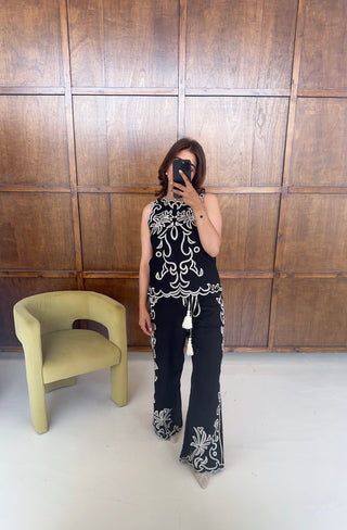 Black embroidered two piece set