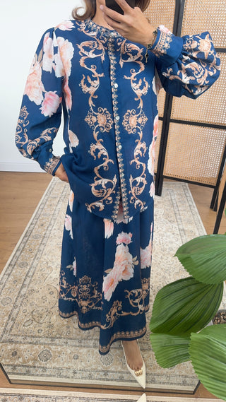 Navy regal floral skirt coord - rose - Fash Focused