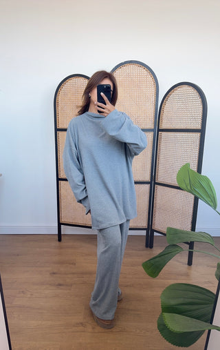 Grey ribbed high neck coord
