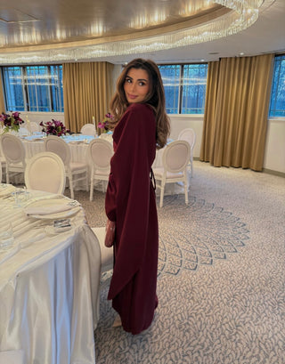 Wine dress with drape scarf- zaria - Fash Focused