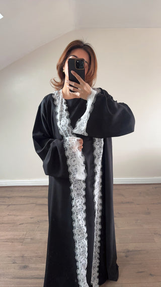 Black/white lace detail kimono two piece - liana - Fash Focused